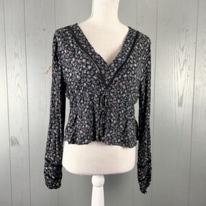 Aeropostale Babydoll Top Womens L‎ Dark Floral  Whimsigoth Fairy Grunge Babydoll